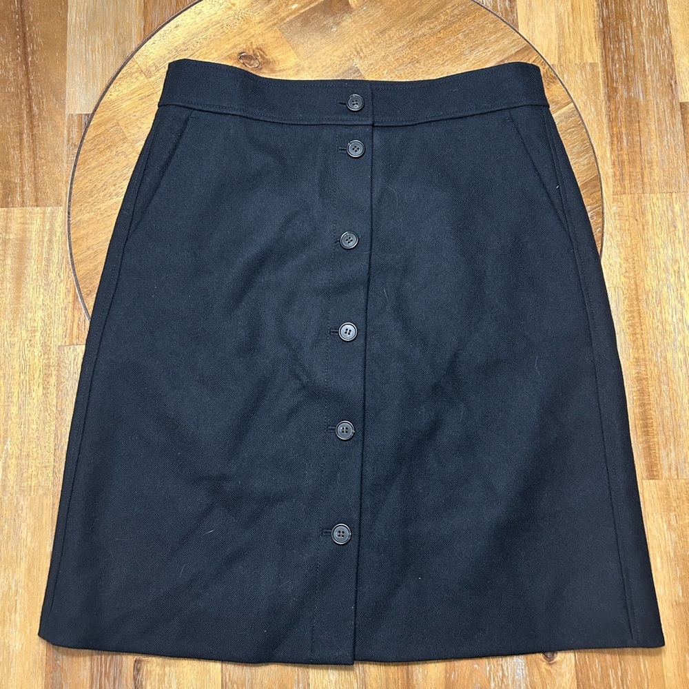 J. Crew Black Button-Detail 100% wool skirt